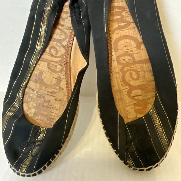 Sam Edelman Flats Woven Sides Black/Gold Stripe - Picture 4 of 10